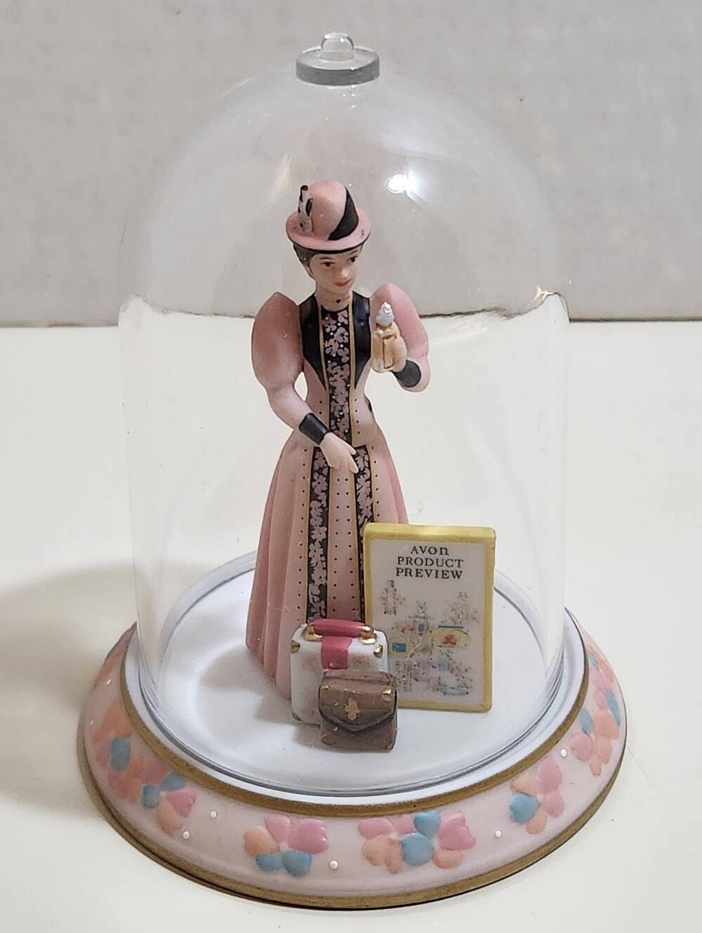 Avon Collectibles Mrs. P.F.E. Albee 2004 Mini Ceramic Figurine w/ Dome & Base